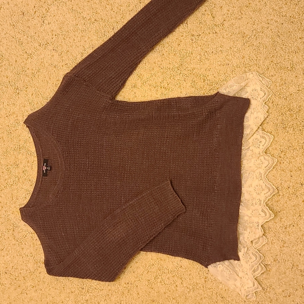 Cold Shoulder Sweater with lace trim